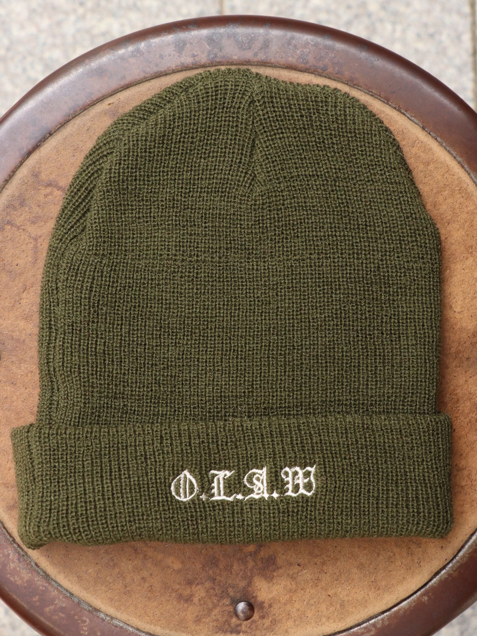 O.L.A.W EMBROIDERY KNIT CAP (OLIVE)