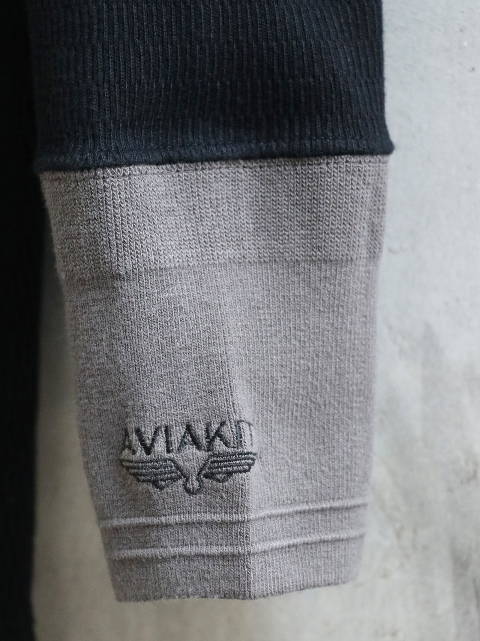 "AVIAKIT WAFFEL" T-SHIRTS HENLEY NECK (GRAY×BLACK)