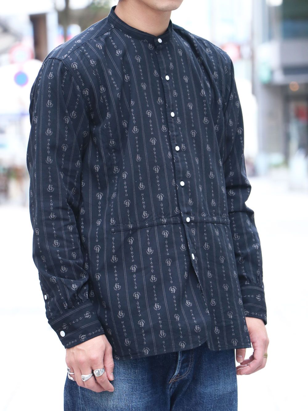 BY GLADHAND - HEARTLAND - L/S BAND COLLAR SHIRTS (BLACK) | SKANDA