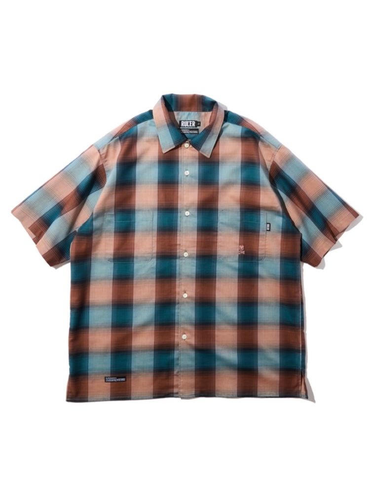 PIRATES OMBRE OPEN-NECK S/S SHIRT (NAVY/ORANGE)