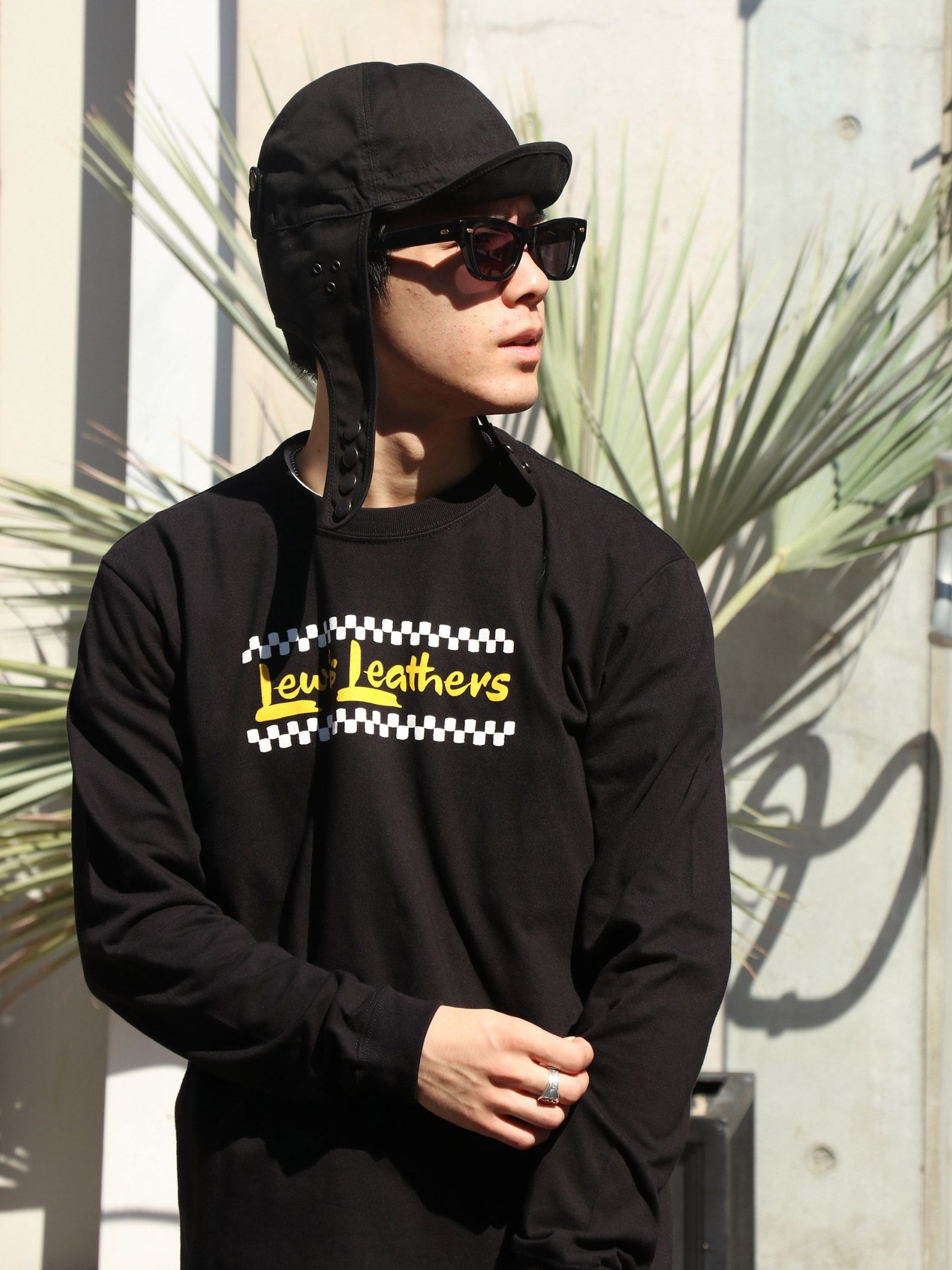 "CHECKER LOGO" RIB L/S T-SHIRTS  (BLACK)