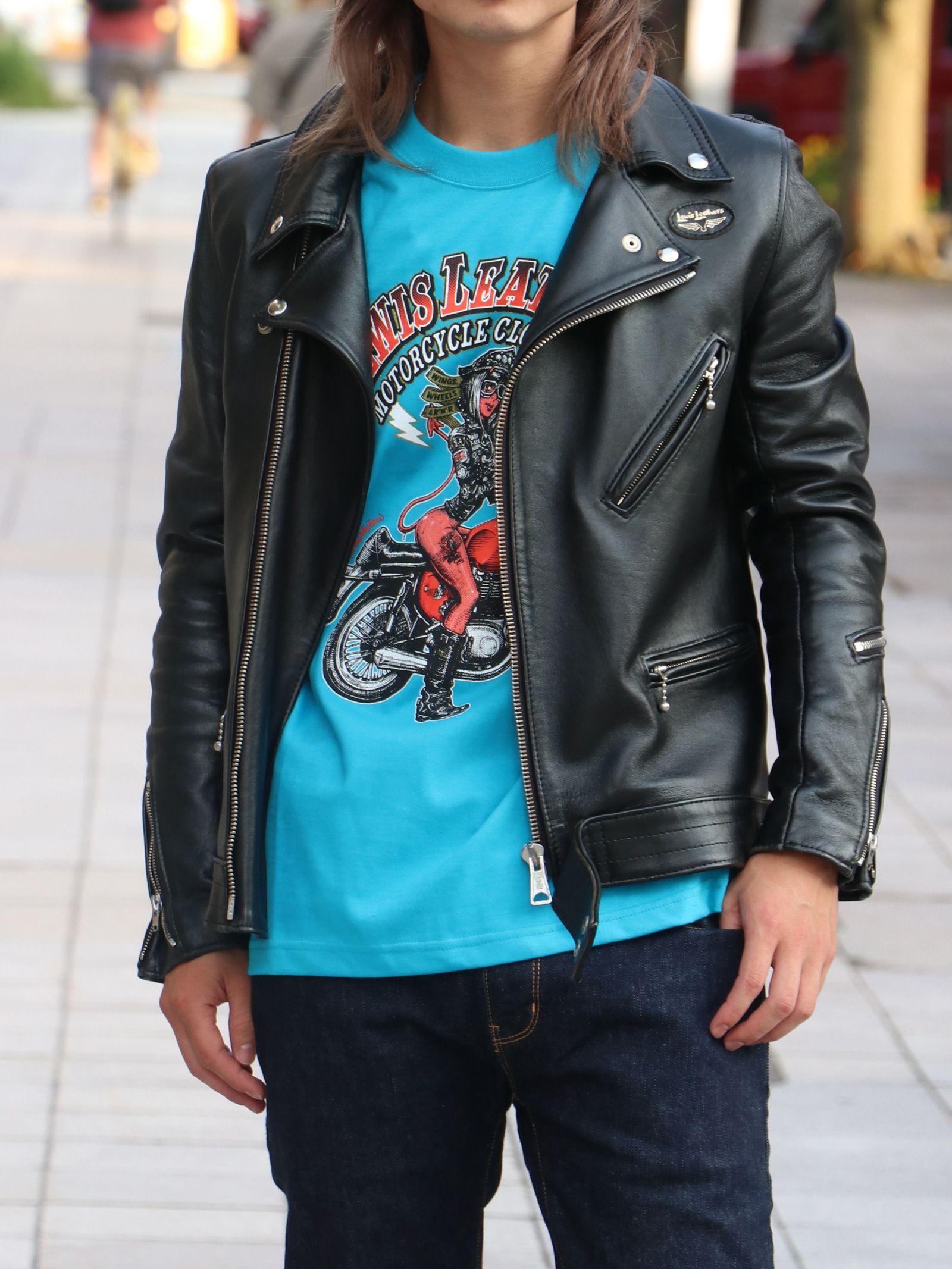 EROSTIKA × LEWIS LEATHERS "vol.1" S/S T-SHIRTS (TURQUOISE BLUE)