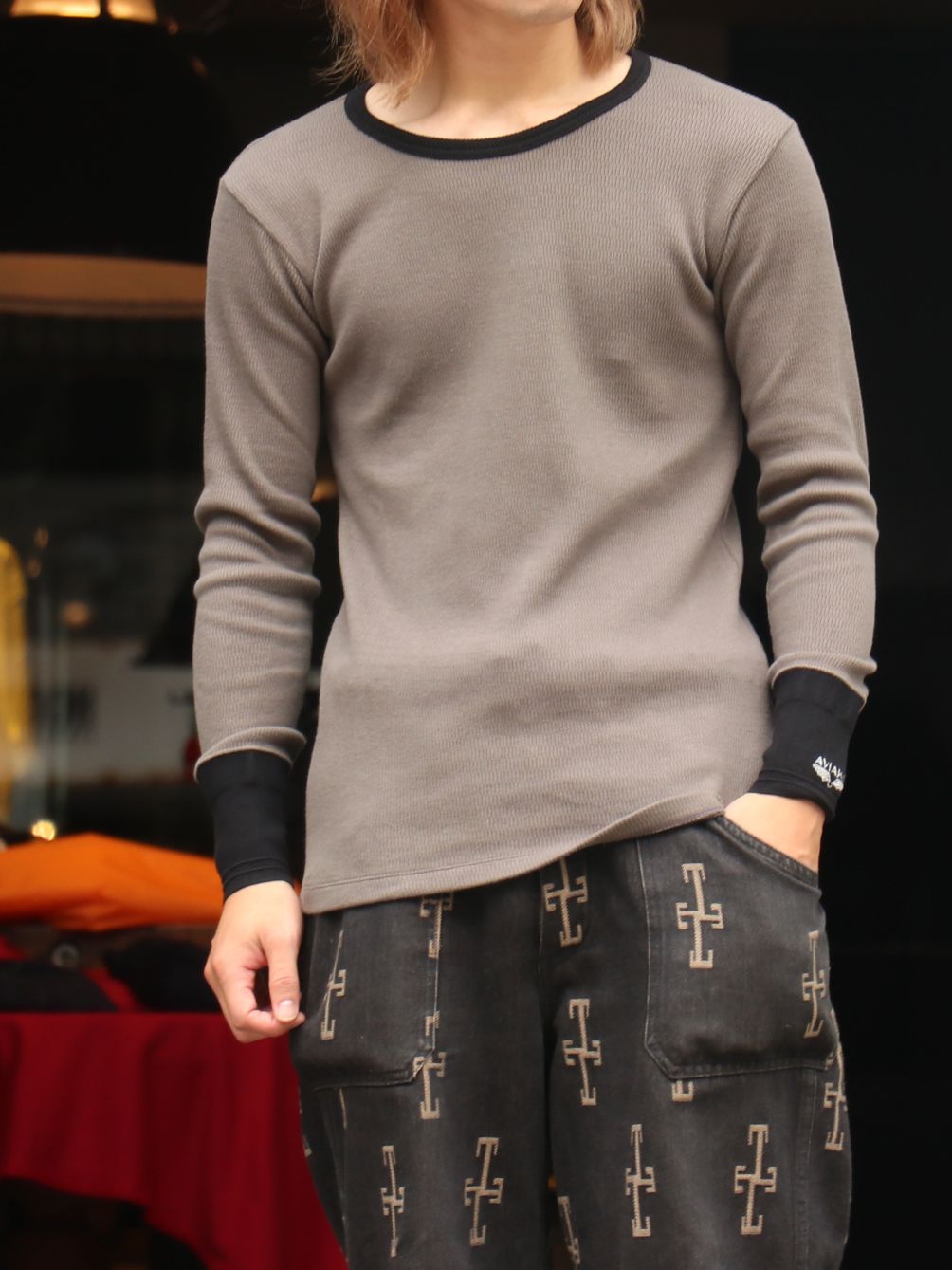 AVIAKIT WAFFLE T-SHIRTS (BLACK×GRAY)