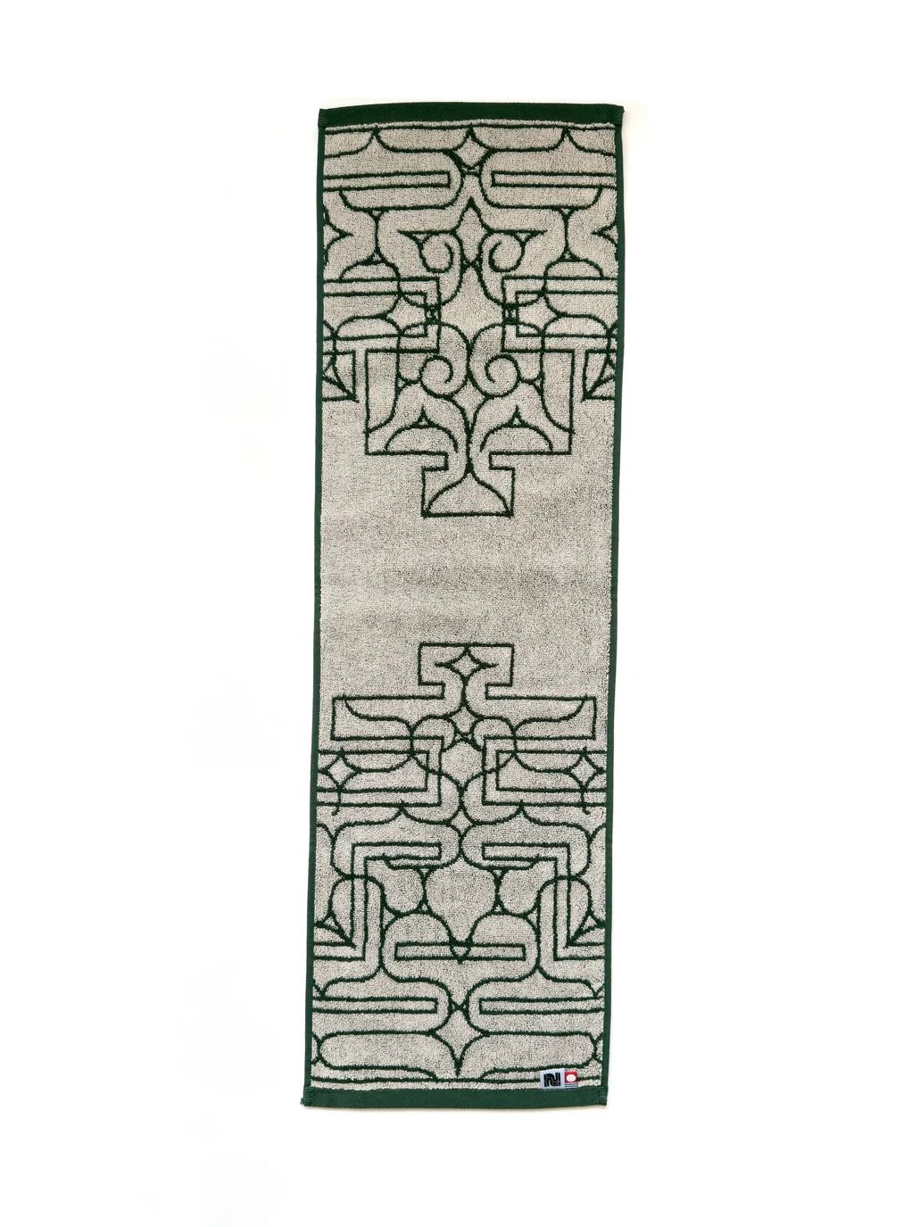 アイヌ文様の今治フェイスタオル (チカラカラペ - ダークグリーン×サンドベージュ)