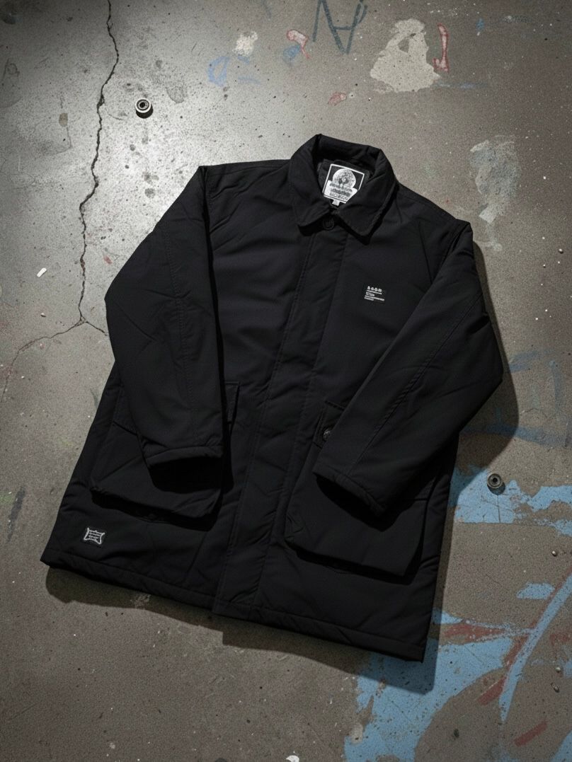 PADDED NYLON MIDDLE COAT / BLACK