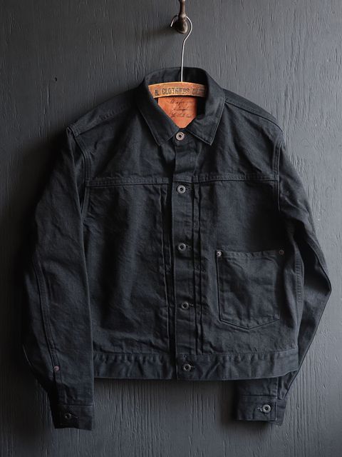 15oz BLACK DENIM PLEATS JACKET  (DEEP BLACK)