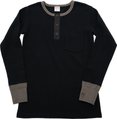 "AVIAKIT WAFFEL" T-SHIRTS HENLEY NECK (BLACK×GRAY)