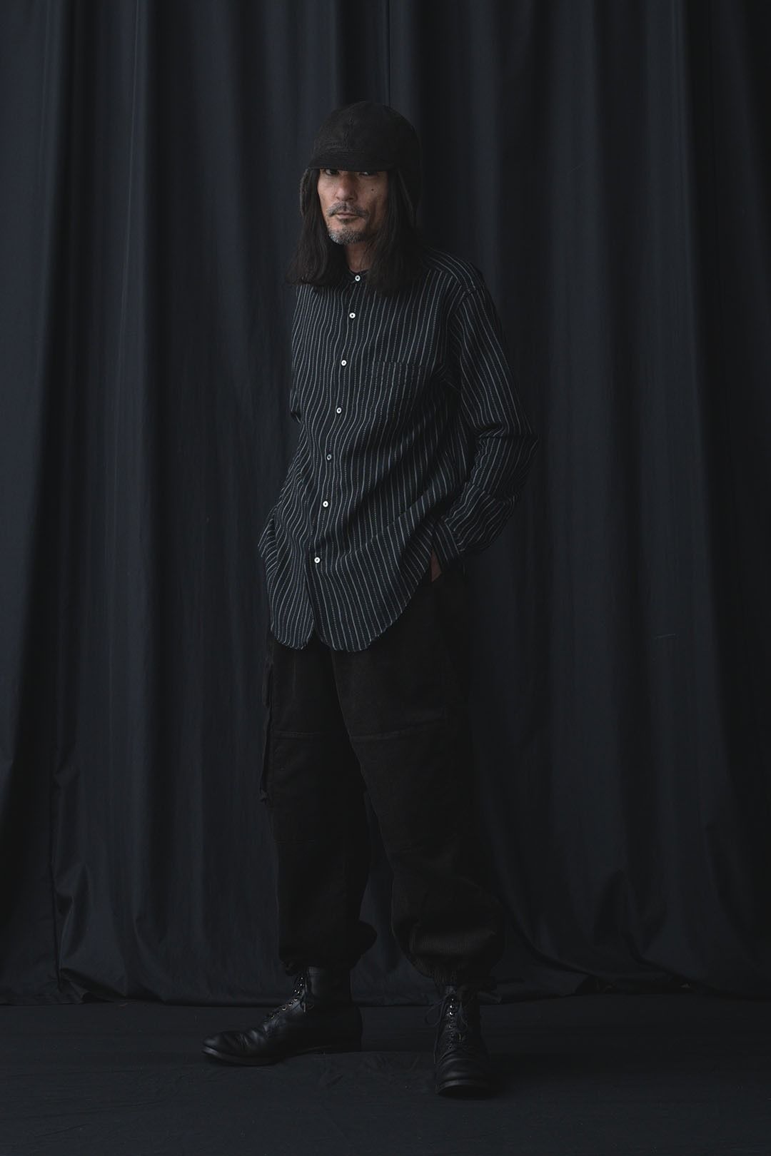 ANTIQUE CLOTH BAND COLLAR IMMIGRANT SHIRT (SUMI BLACK)