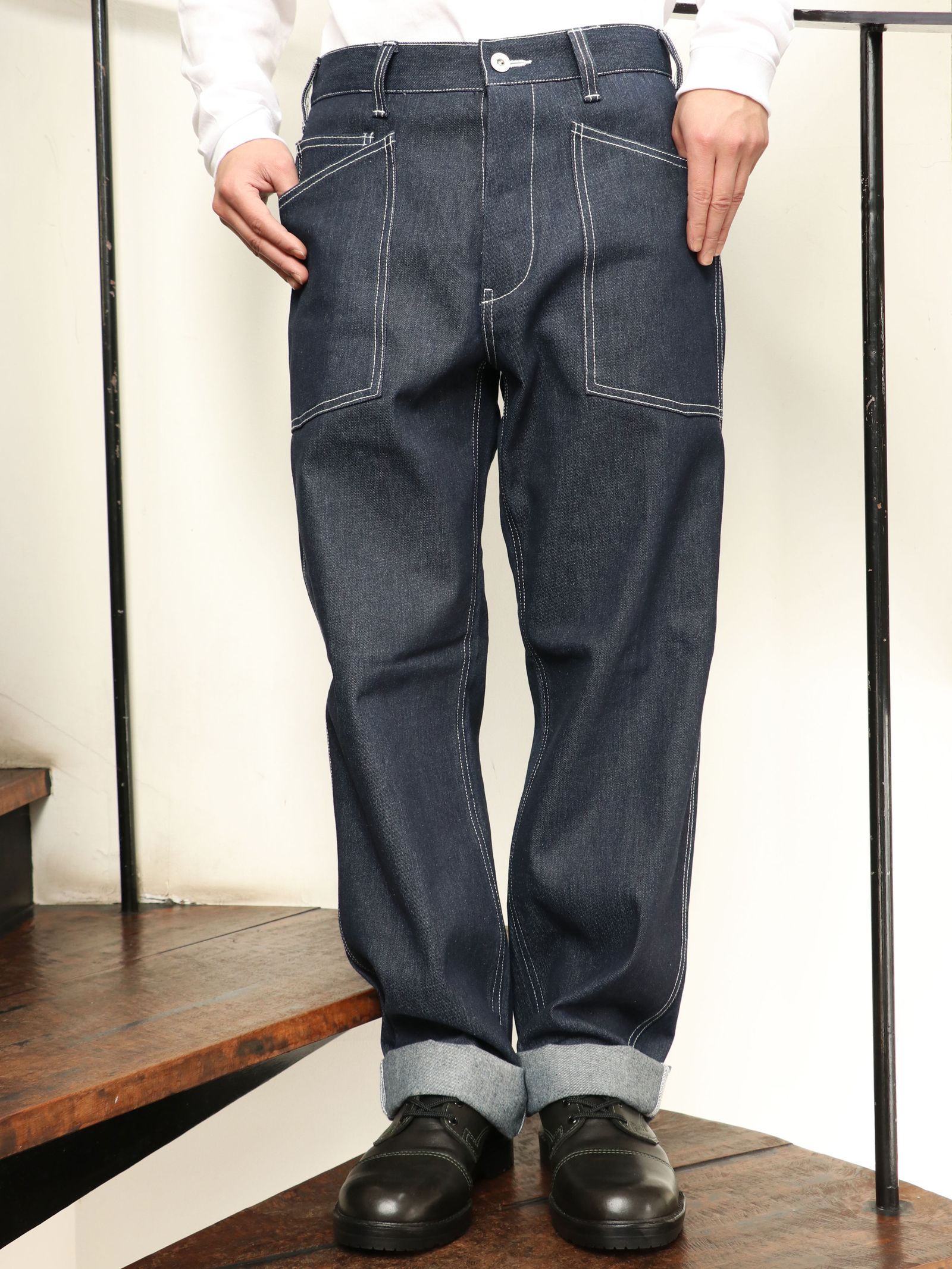 デニム・ジーパン AAKAM Grid Pattern Denim Pants 2 Colors Jacquard Denim Pants – Round Two Store