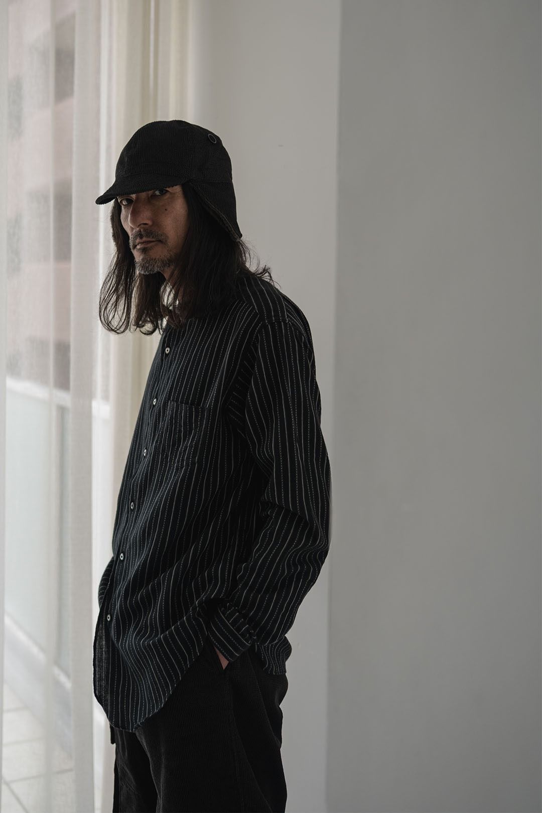 ANTIQUE CLOTH BAND COLLAR IMMIGRANT SHIRT (SUMI BLACK)