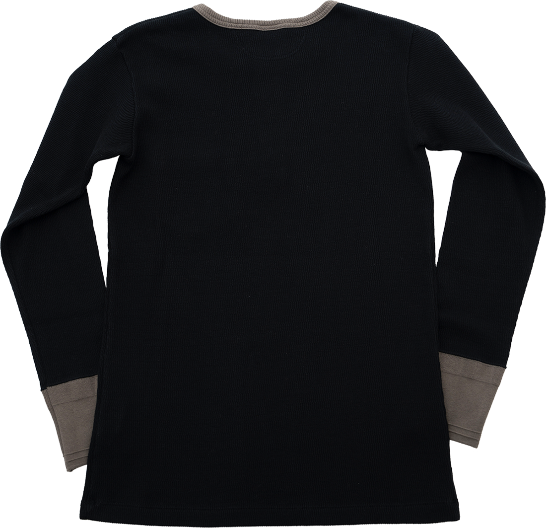 "AVIAKIT WAFFEL" T-SHIRTS HENLEY NECK (BLACK×GRAY)