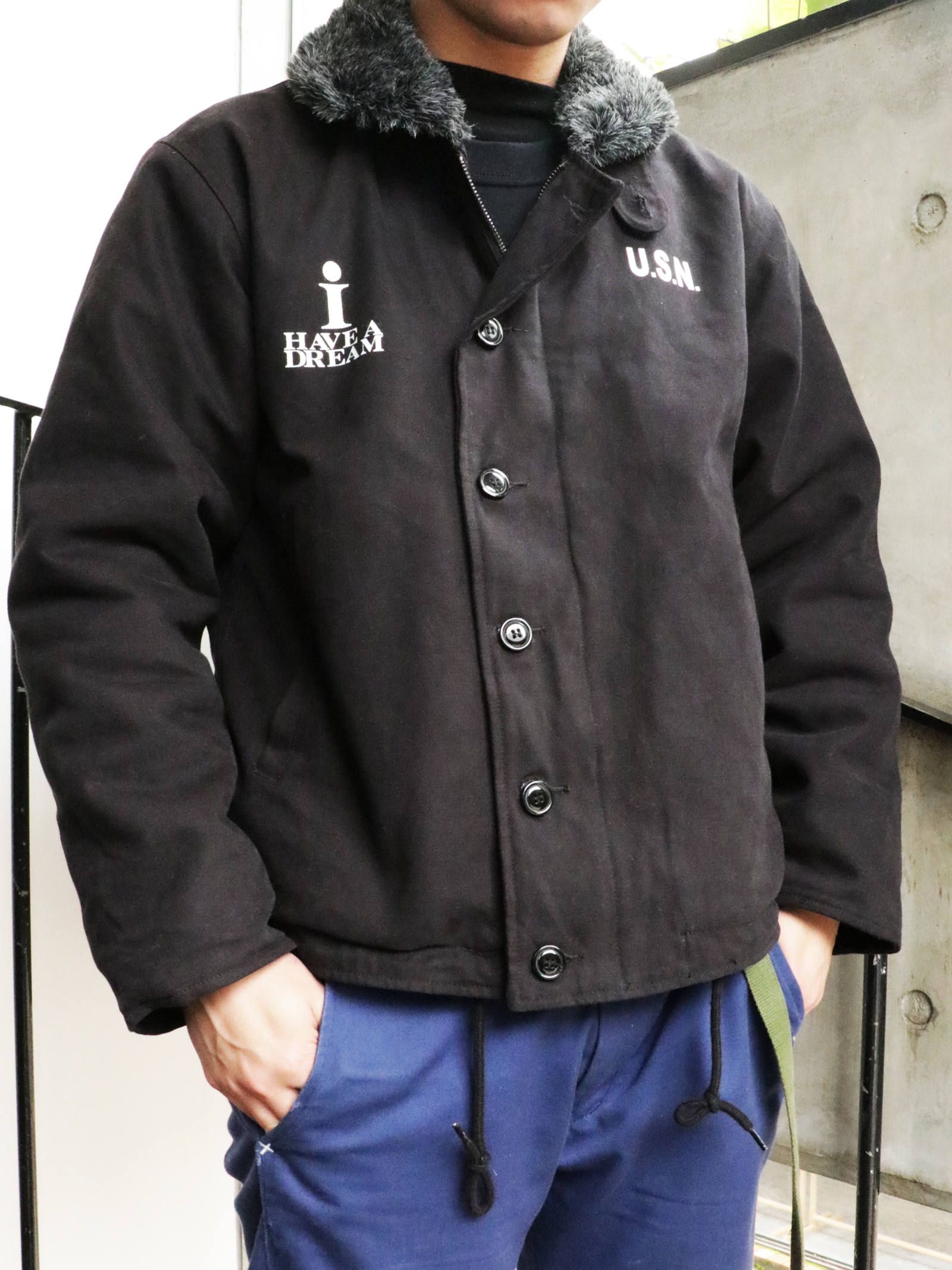 N-1 デッキジャケット(ブラック) / N-1 DECK JACKET (BLACK) モデル【身長170cm、体重56kg 着用L(40inch)サイズ】