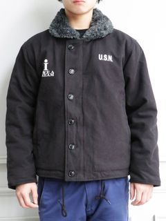 N-1 デッキジャケット(ブラック) / N-1 DECK JACKET (BLACK) モデル【身長170cm、体重56kg 着用L(40inch)サイズ】