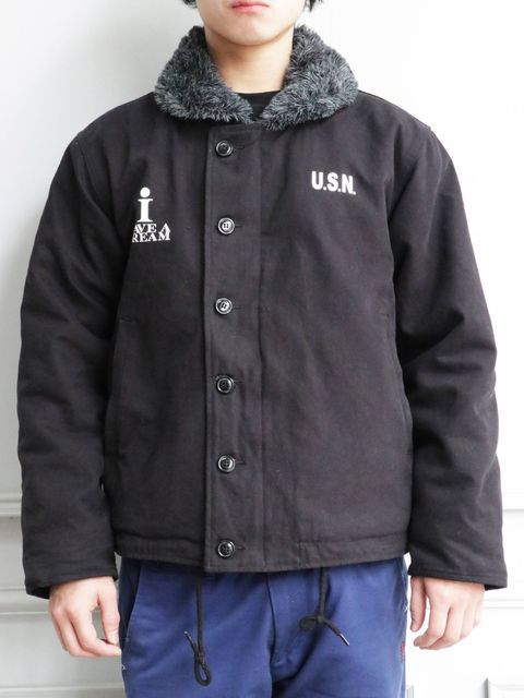N-1 デッキジャケット(ブラック) / N-1 DECK JACKET (BLACK) モデル【身長170cm、体重56kg 着用L(40inch)サイズ】