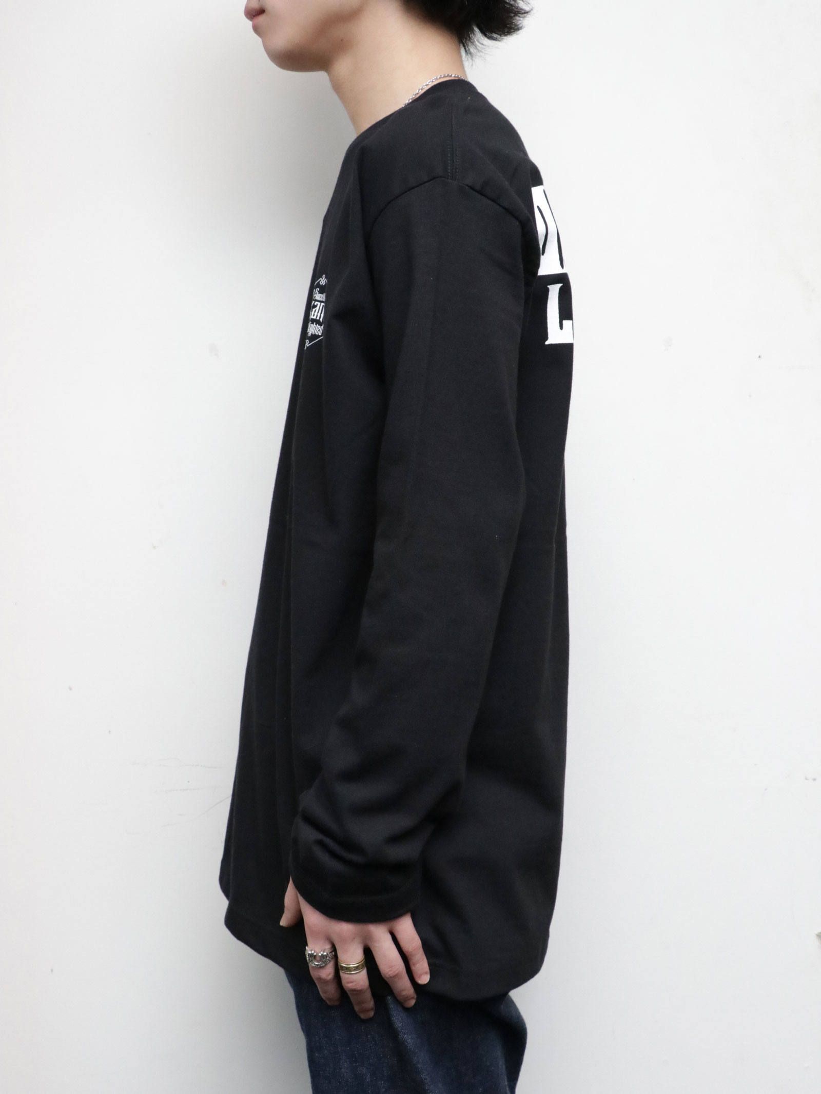 "ONEPERCENT LOCAL ART WORKS"BOXロゴロングスリーブTEE (ブラック) / モデル 身長170cm、体重56kg 着用 XL