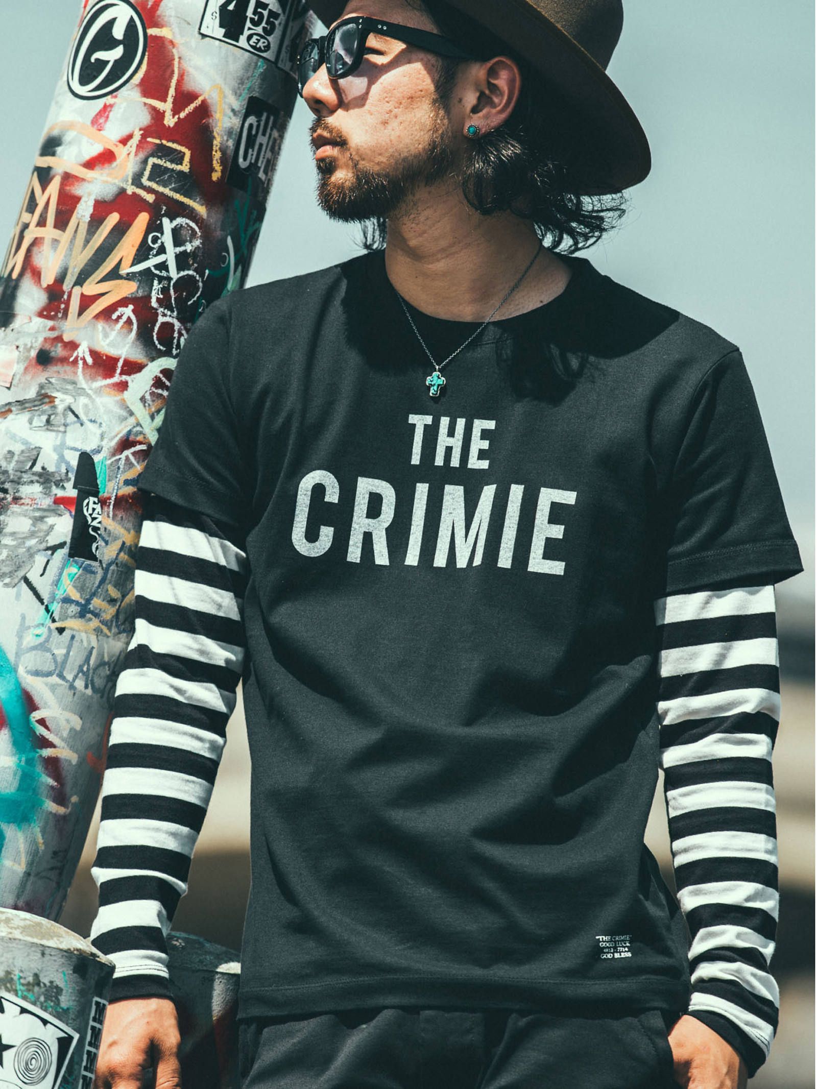 CRIMIE - 2PパックボーダーロングTシャツ (ブラック×ホワイト) / 2P ...