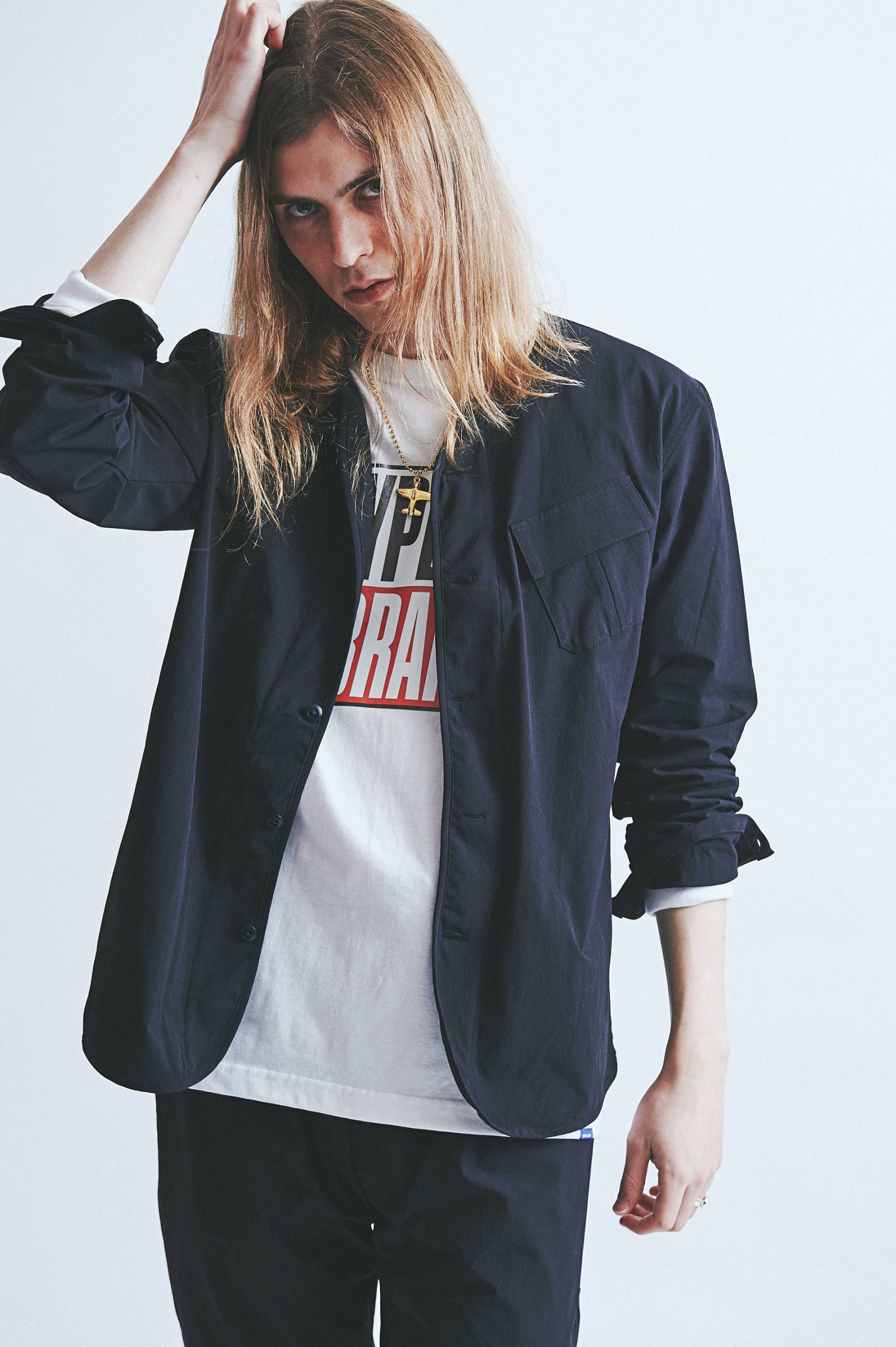 ロングスリーブノーカラーシャツ (ブラック) / L/S NO COLAR SHIRT (BLACK)