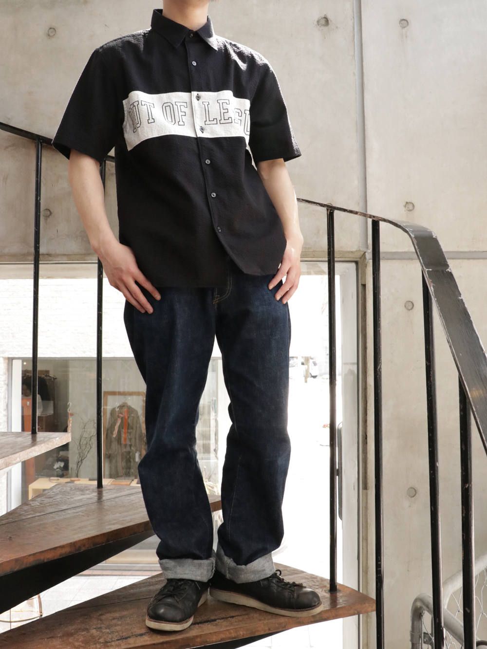 ショートスリーブパネルボーダーシャツ(ブラック×ホワイト) / S/S PANEL BORDER SHIRT (BLACK×WHITE)
