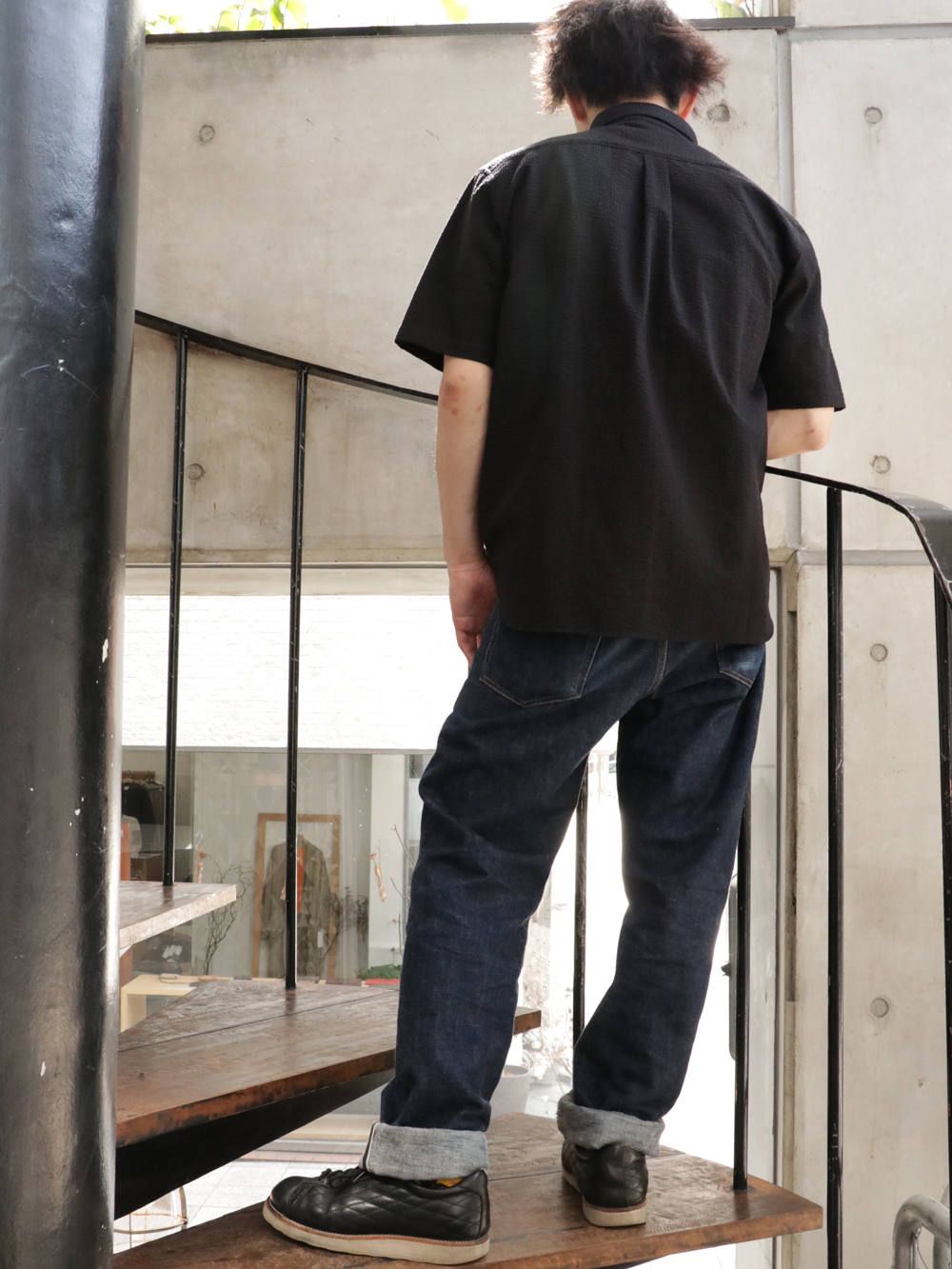 ショートスリーブパネルボーダーシャツ(ブラック×ホワイト) / S/S PANEL BORDER SHIRT (BLACK×WHITE)