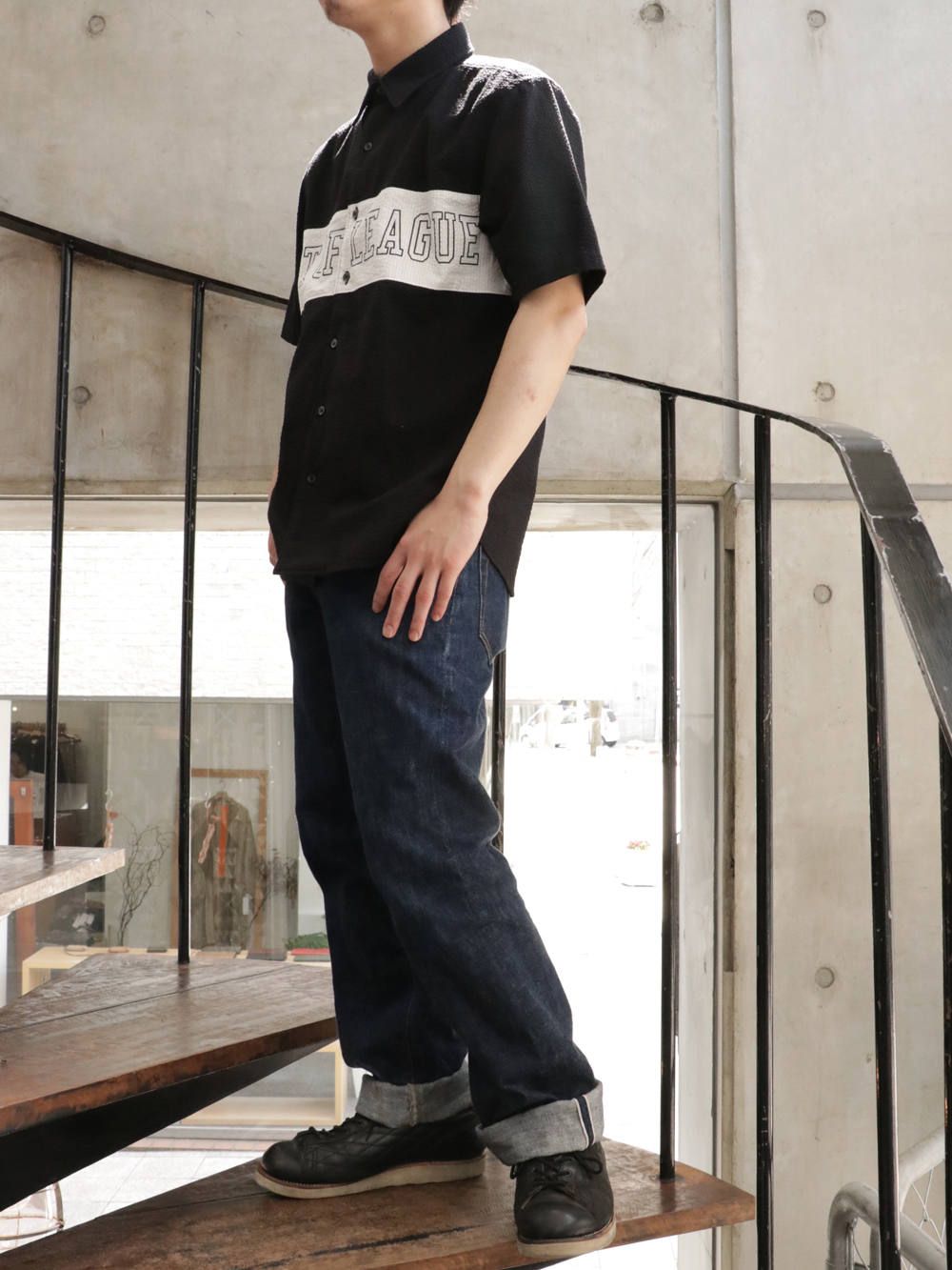 ショートスリーブパネルボーダーシャツ(ブラック×ホワイト) / S/S PANEL BORDER SHIRT (BLACK×WHITE)