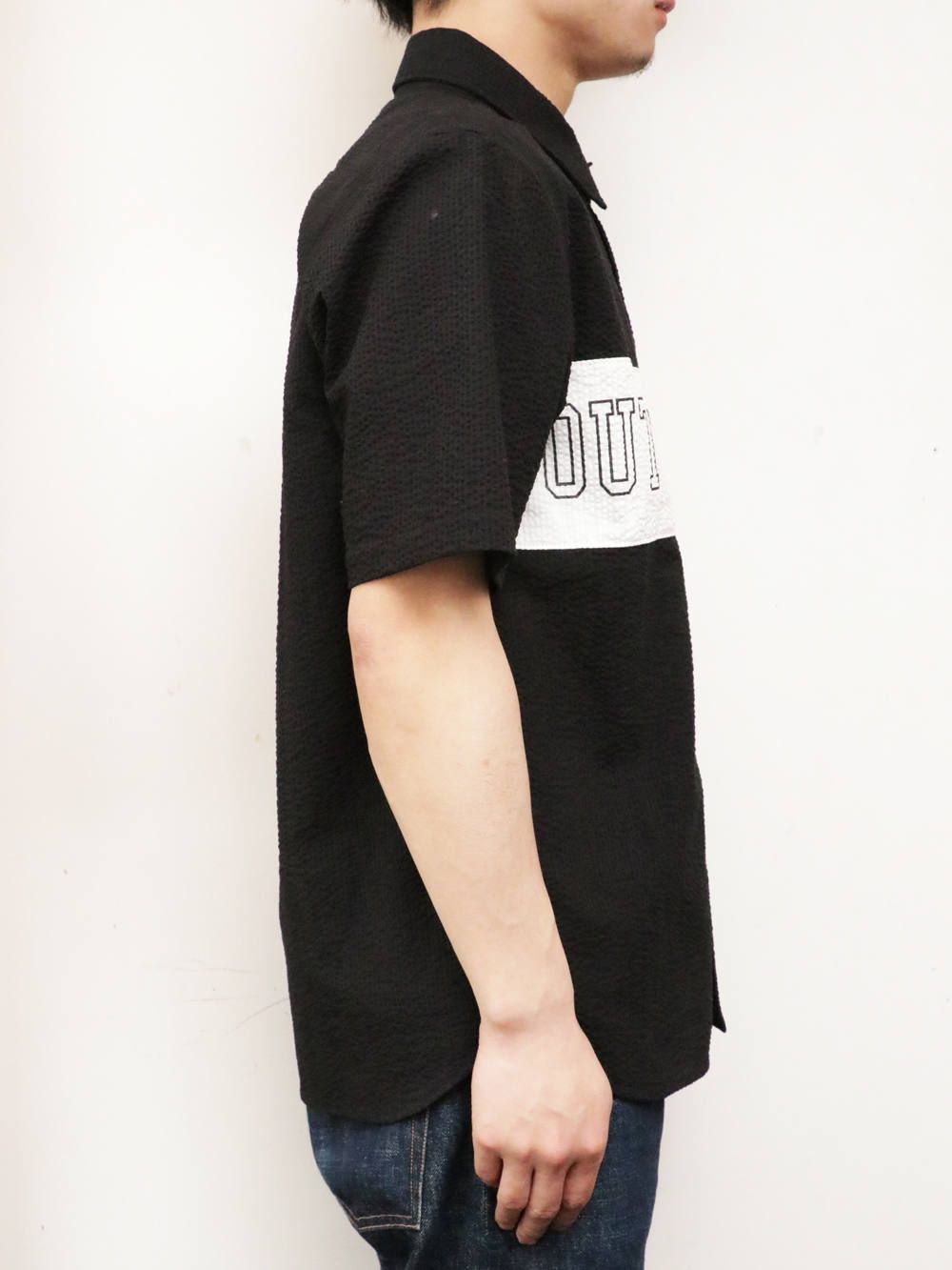 ショートスリーブパネルボーダーシャツ(ブラック×ホワイト) / S/S PANEL BORDER SHIRT (BLACK×WHITE)