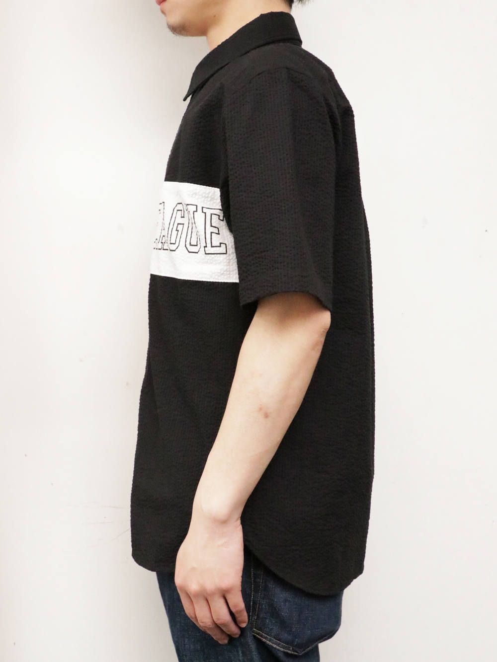ショートスリーブパネルボーダーシャツ(ブラック×ホワイト) / S/S PANEL BORDER SHIRT (BLACK×WHITE)