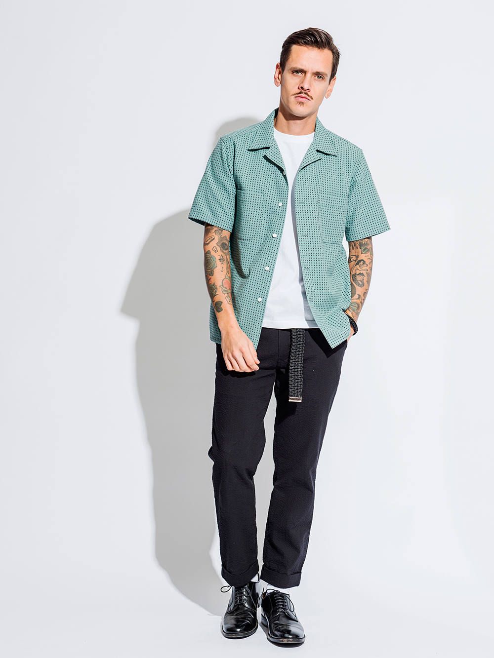 ドットオープンクールエアシャツ(ブラック) / DOT OPEN COLL AR SHIRT (BLACK)
