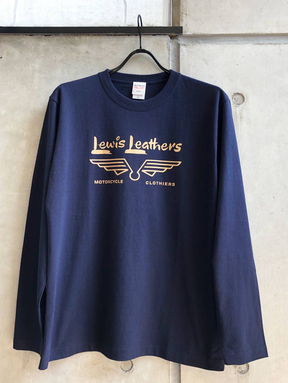 LEWIS LEATHERS "GOLD WING" LONG SLEEVE T-SHIRTS (NAVY)