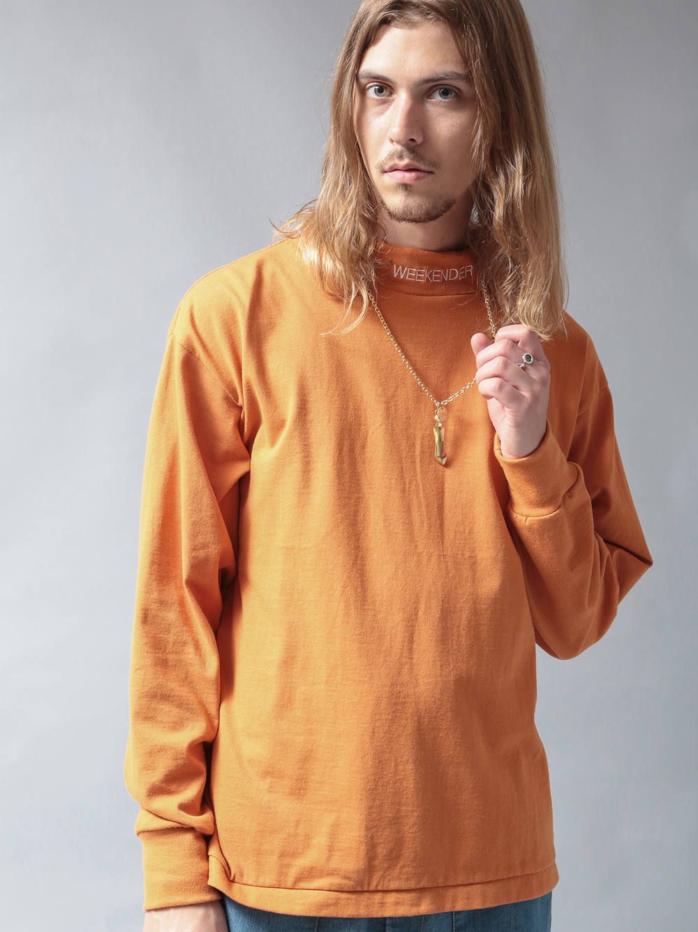 ビッグモックネックロングスリーブTシャツ(オレンジ) / BIG MOCK NECK L/S TEE (ORANGE)