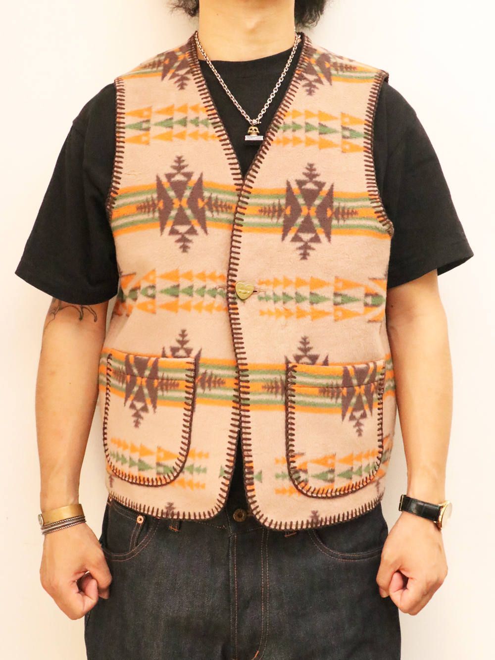 BY GLADHAND - SPIRITS HEART - VEST (BROWN×BIGE) | SKANDA