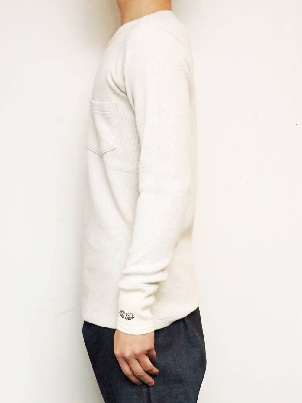 【即日発送可能】"AVIAKIT WAFFEL" T-SHIRTS HENLEY NECK (OATMEAL)