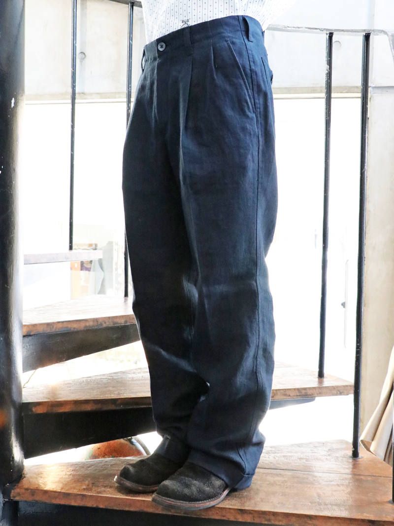 BY GLADHAND - FOR SMOKING - LINEN TROUSER (NAVY) | SKANDA