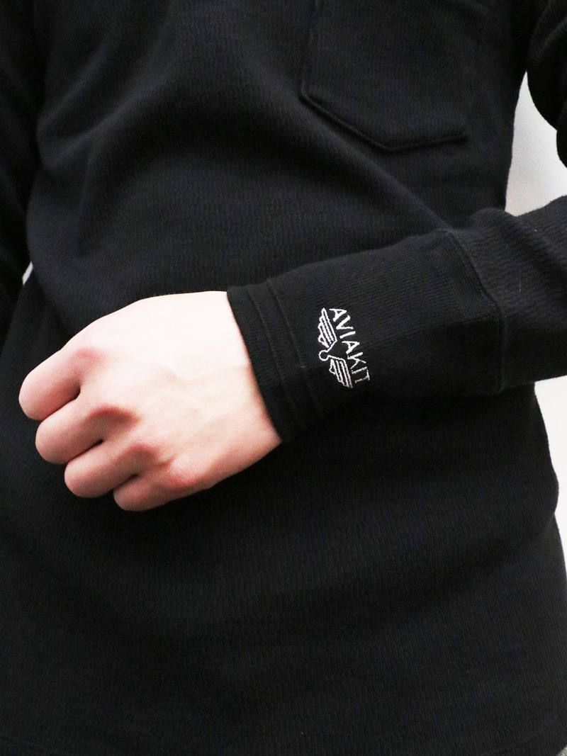 【即日発送可能】"AVIAKIT WAFFEL" T-SHIRTS HENLEY NECK (BLACK)