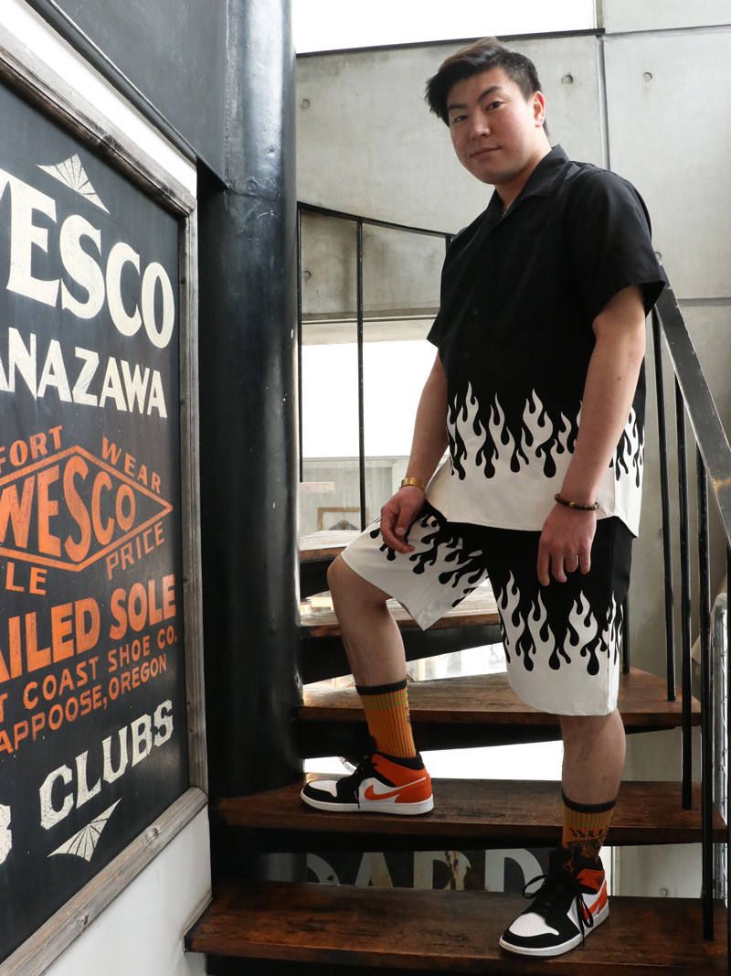 フレイムスハーフパンツ (ブラック×ホワイト) / BxH Flames Half Pants (BLACK×WHITE)