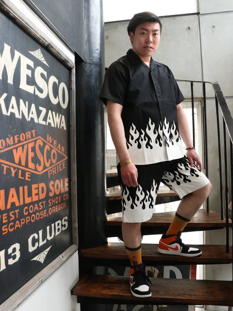 フレイムスハーフパンツ (ブラック×ホワイト) / BxH Flames Half Pants (BLACK×WHITE)