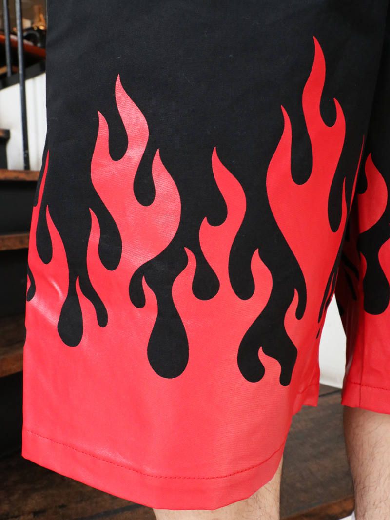 フレイムスハーフパンツ (ブラック×レッド) / BxH Flames Half Pants (BLACK×RED)