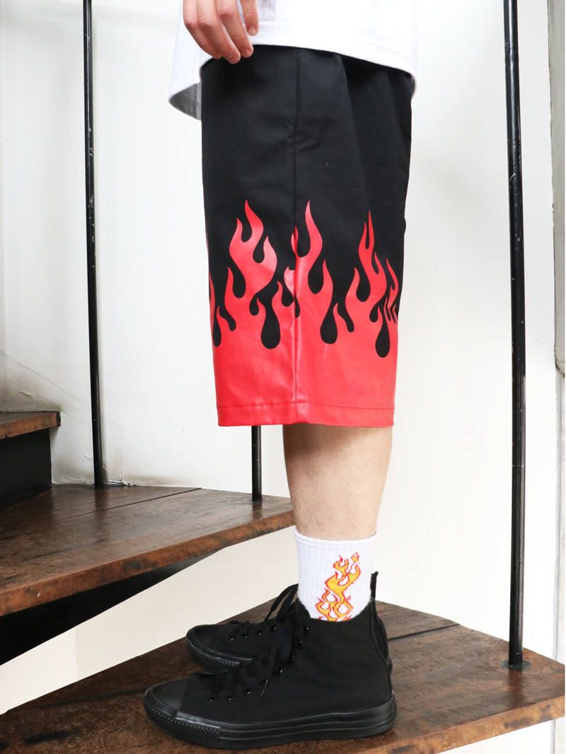 フレイムスハーフパンツ (ブラック×レッド) / BxH Flames Half Pants (BLACK×RED)