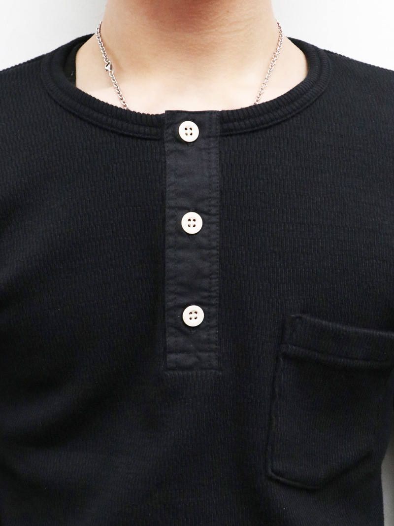 【即日発送可能】"AVIAKIT WAFFEL" T-SHIRTS HENLEY NECK (BLACK)