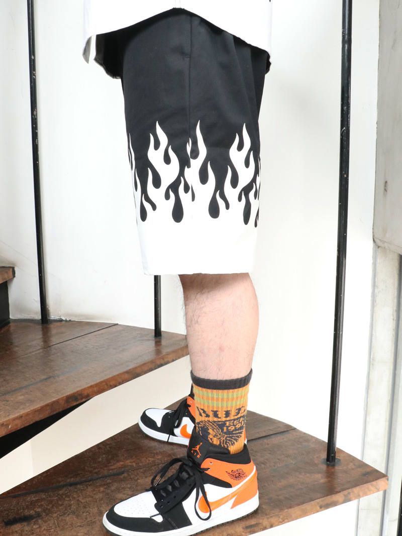 フレイムスハーフパンツ (ブラック×ホワイト) / BxH Flames Half Pants (BLACK×WHITE)
