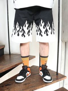フレイムスハーフパンツ (ブラック×ホワイト) / BxH Flames Half Pants (BLACK×WHITE)
