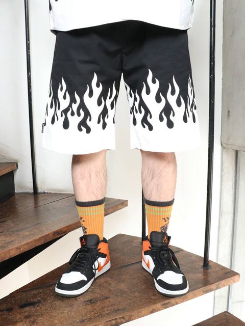 フレイムスハーフパンツ (ブラック×ホワイト) / BxH Flames Half Pants (BLACK×WHITE)