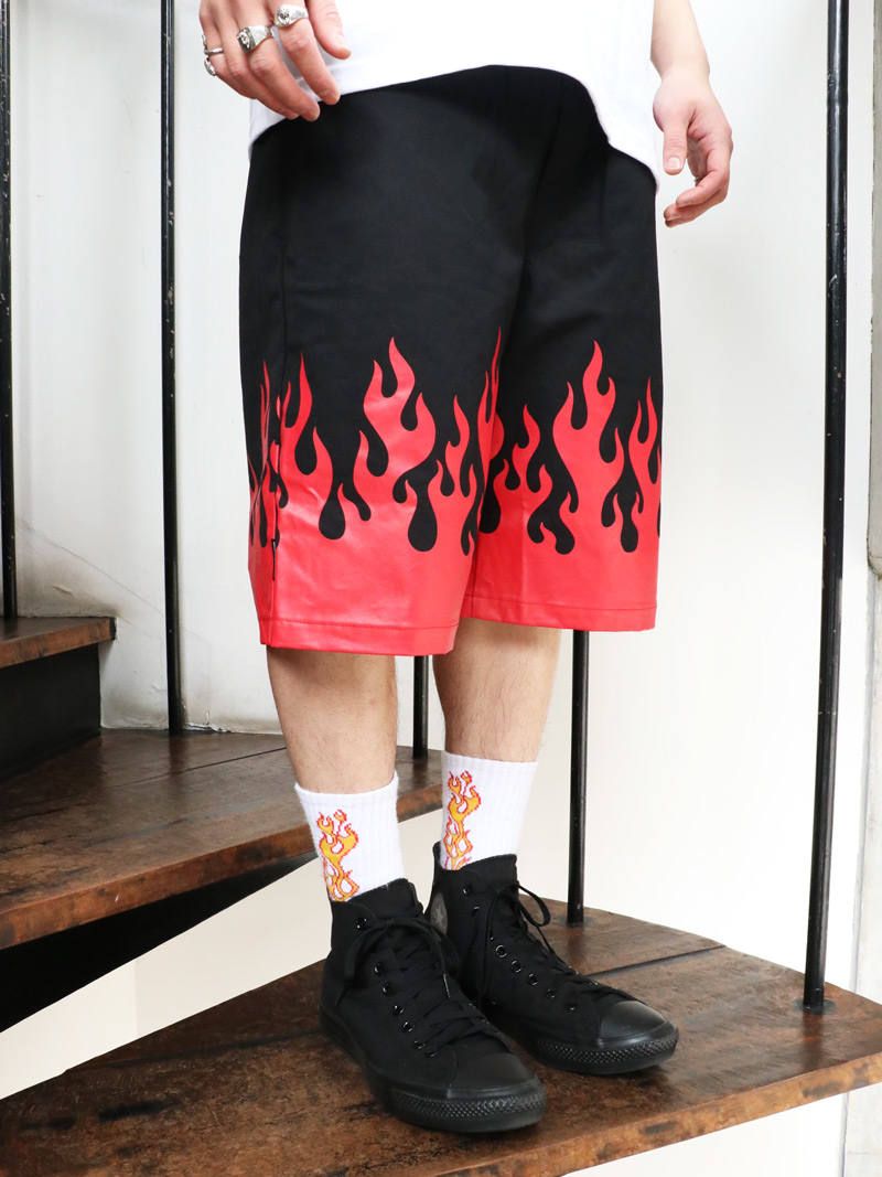 フレイムスハーフパンツ (ブラック×レッド) / BxH Flames Half Pants (BLACK×RED)