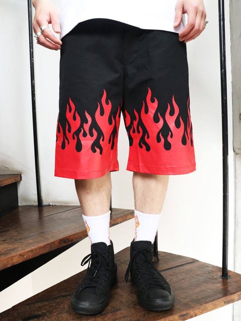 フレイムスハーフパンツ (ブラック×レッド) / BxH Flames Half Pants (BLACK×RED)