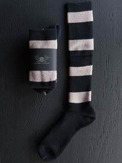 WIDE BOEDER BS FIT BOOTS SOCKS (MIDNIGHT BLACK × SAND BEIGE)