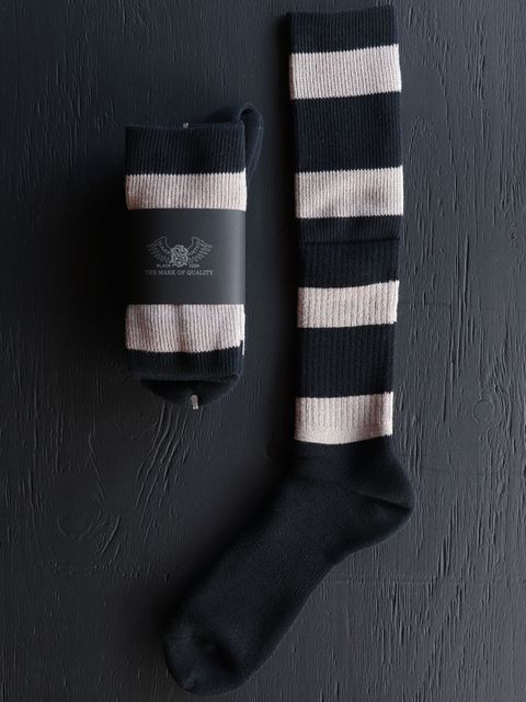 WIDE BOEDER BS FIT BOOTS SOCKS (MIDNIGHT BLACK × SAND BEIGE)