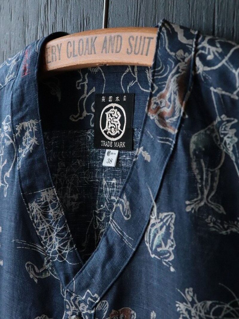 “PLAYING ANIMAL”FULL OPEN SURGEON SHIRT (MOONLIGHT BLUE))