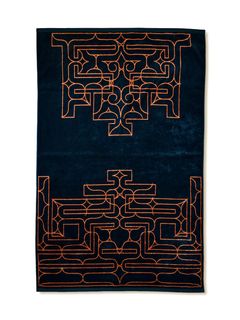 アイヌ文様の今治タオルブランケット (チカラカラペ - ネイビー×オレンジ)