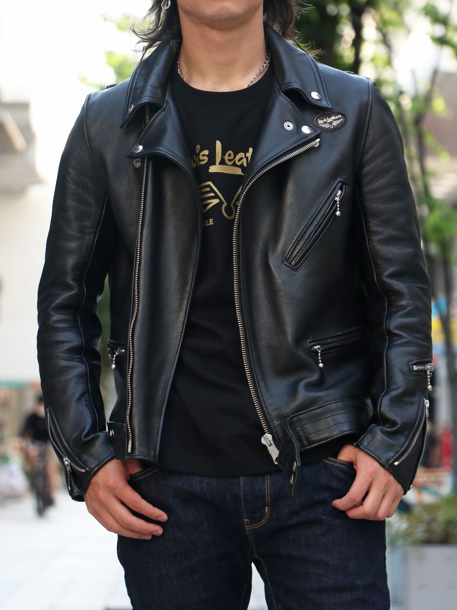 【即日発送可能】LEWIS LEATHERS "GOLD WING LOGO" T-SHIRTS (BLACK)
