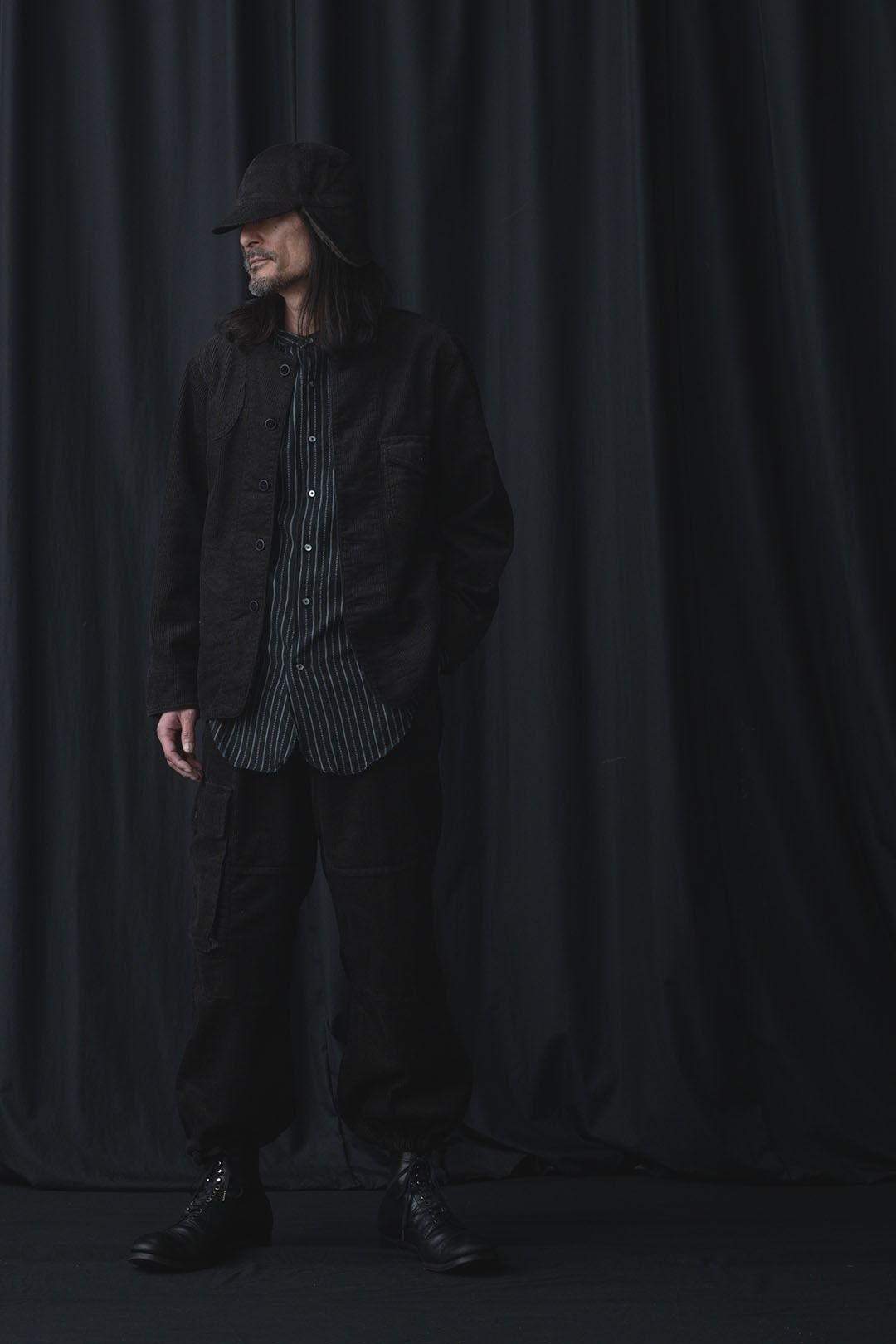 ANTIQUE CLOTH BAND COLLAR IMMIGRANT SHIRT (SUMI BLACK)