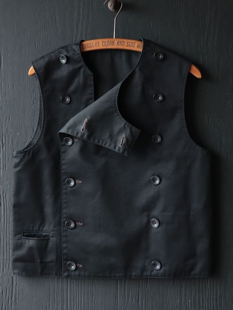 BLACK CHINO DOUBLE BREASTED SWINDLER VEST (MIDNIGHT BLACK)
